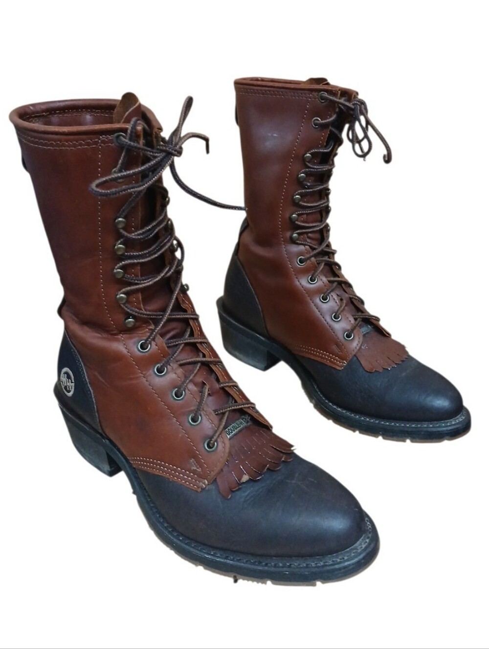 Double H Two-Tone Brown and Black Lace-Up Leather Boots Size 7.5